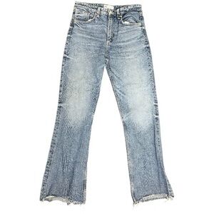 ZARA High Waist Raw Hem Distress Detail Straight Leg Jeans Indigo Blue Size 4